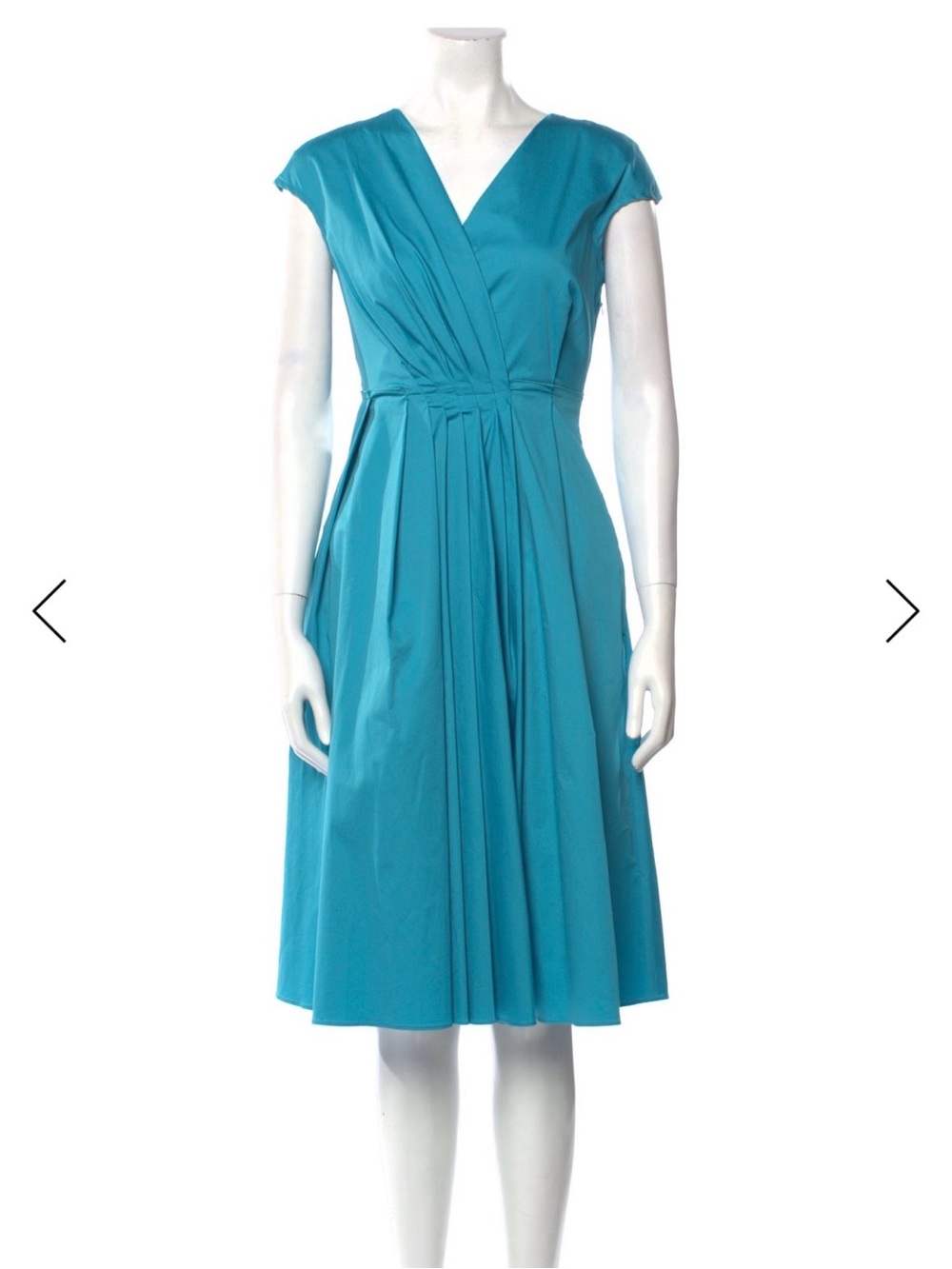 MaxMara Turquoise V-Neck Pleated A-Line Dress